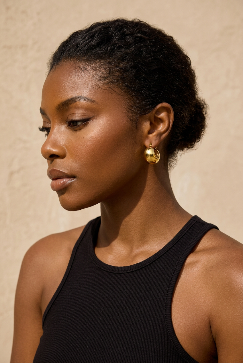Gold chunky hoops — side close-up