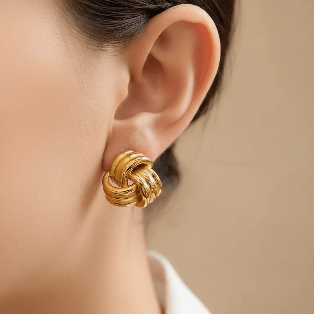 PVD 18K Gold Twisted Knot Stud Earrings - The PM Edit