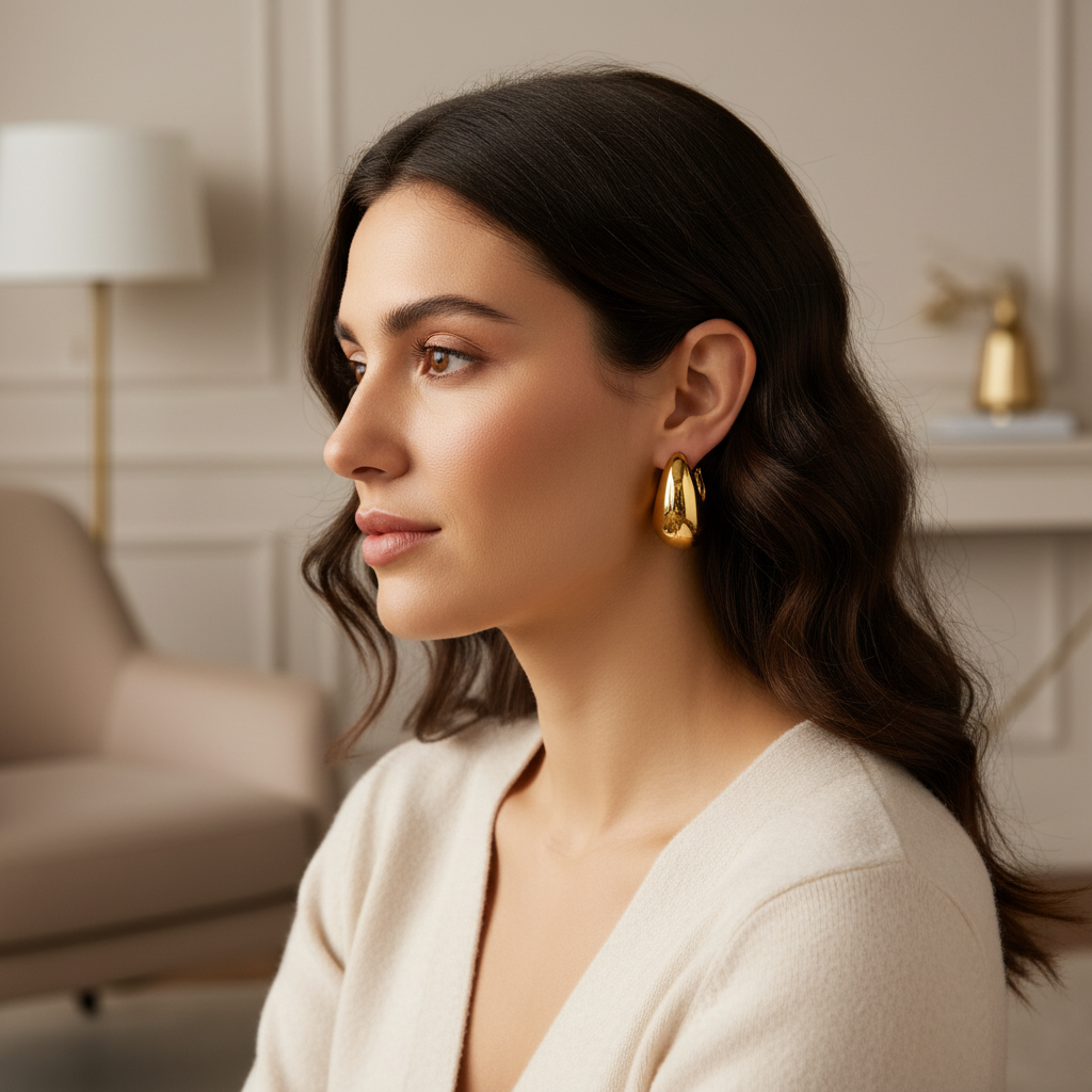 Gold crescent hoop earrings