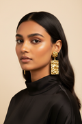 Gold drop earring lifestyle portrait
