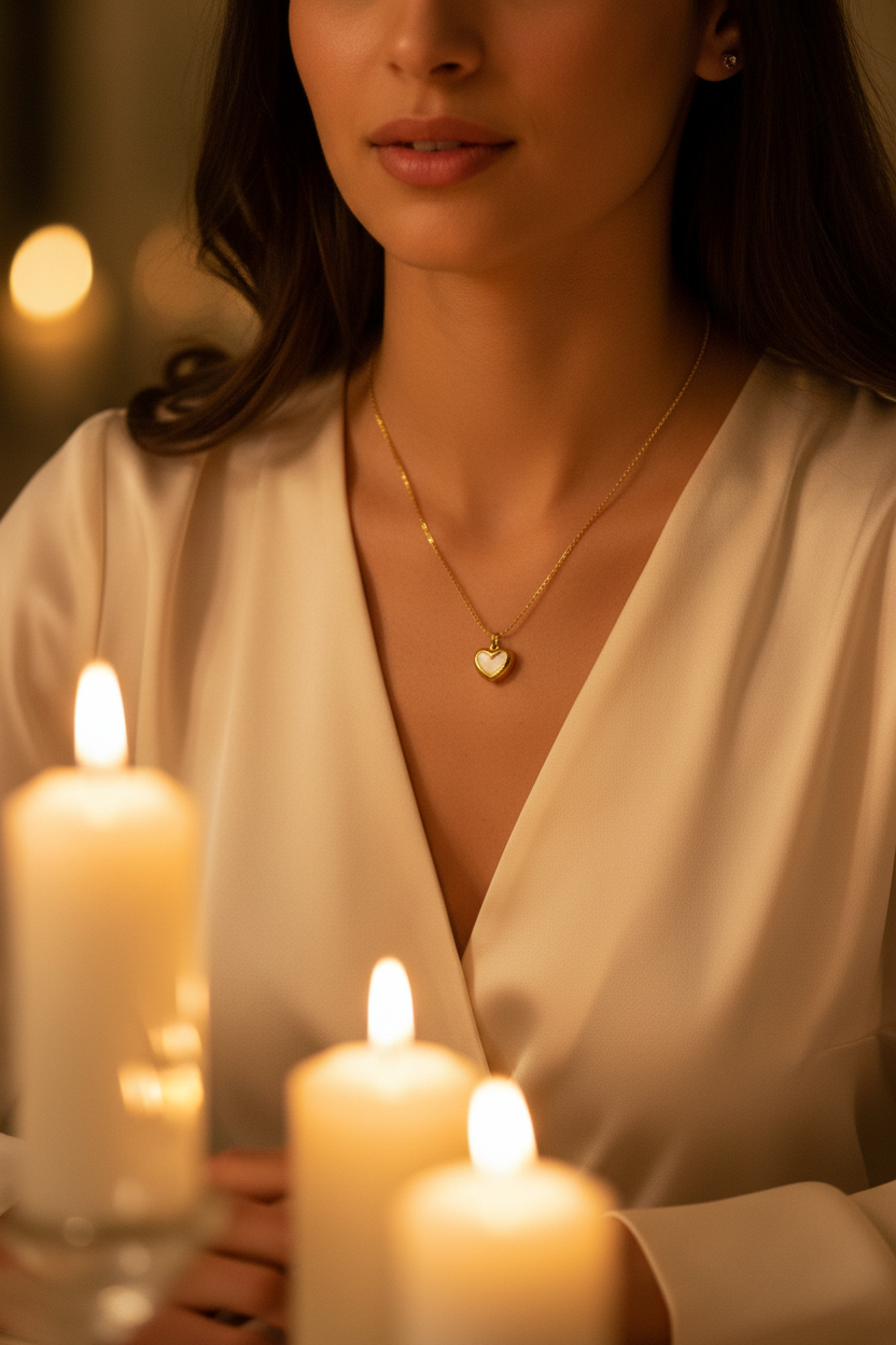 Gold heart necklace dinner pin