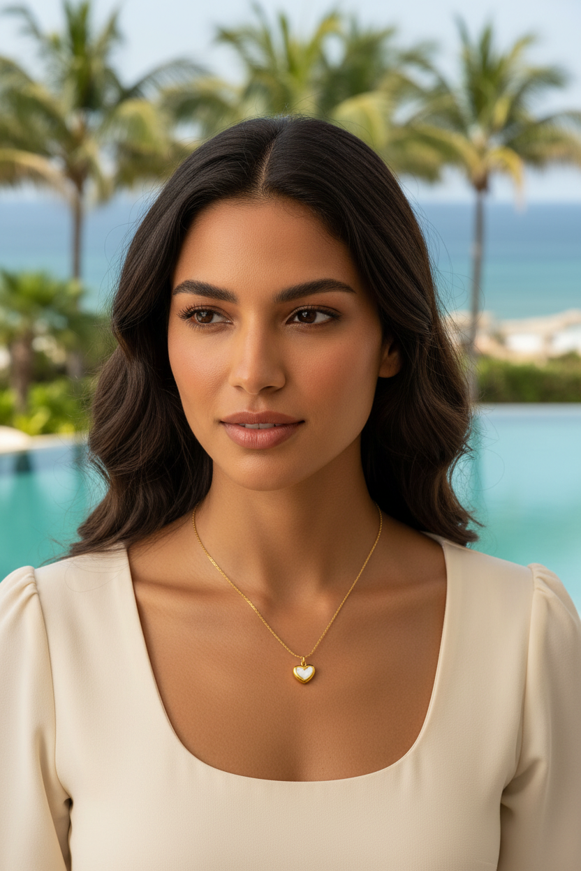 Gold heart necklace resort pin