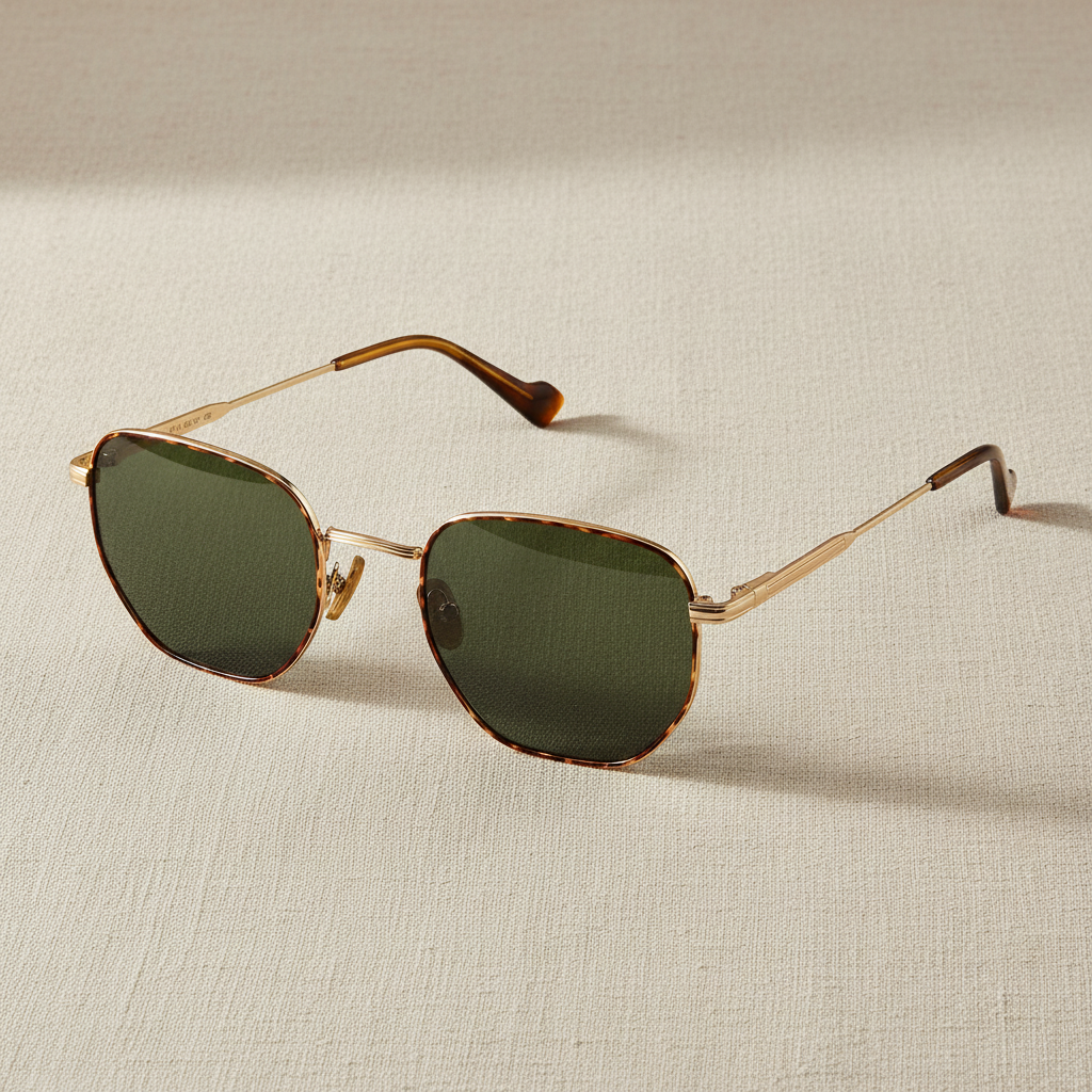 Gold Tortoise Green Flat Lay