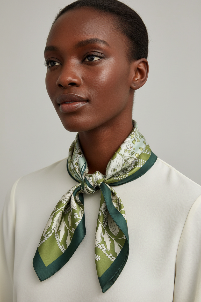 Green Botanical Scarf — Neck