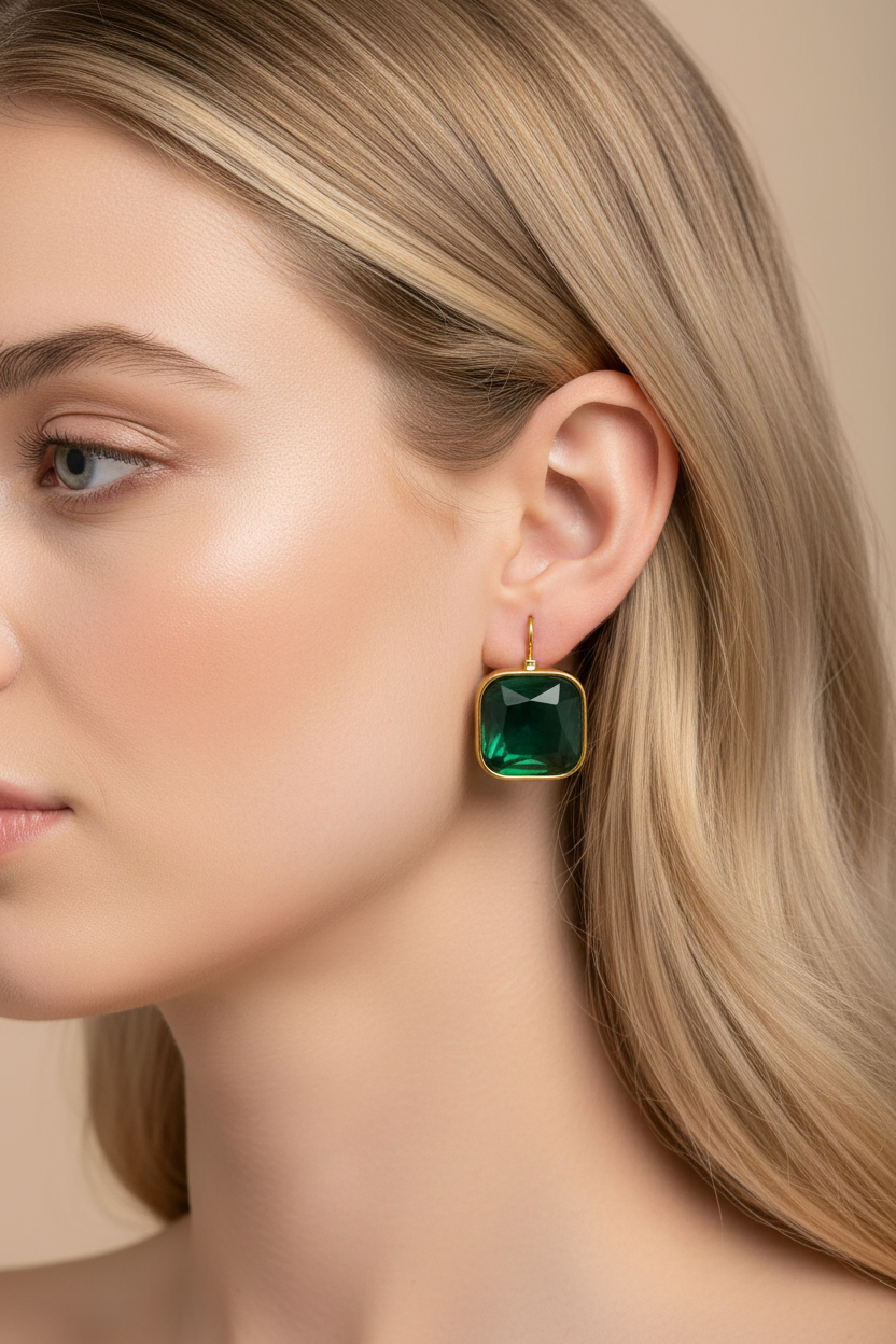 Green square-stone earring image