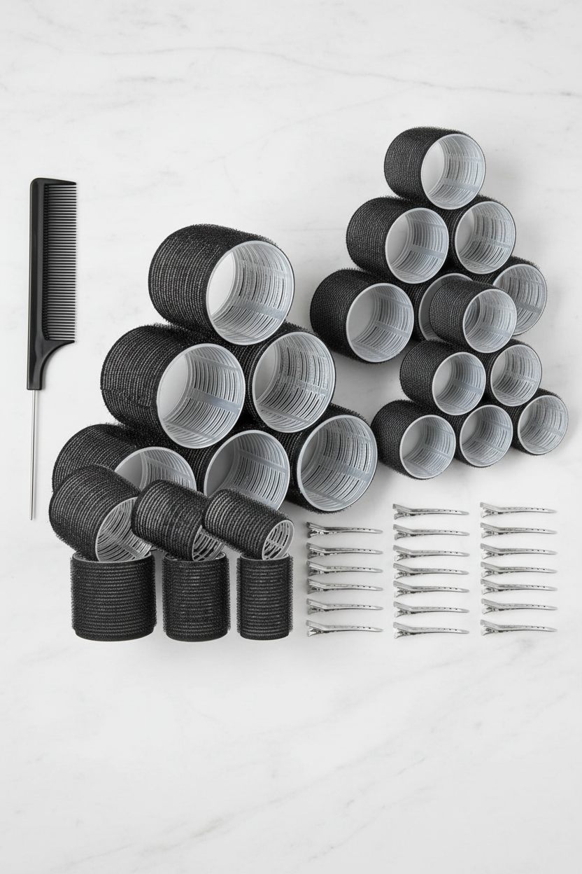 Hair Rollers Marble Flat Lay