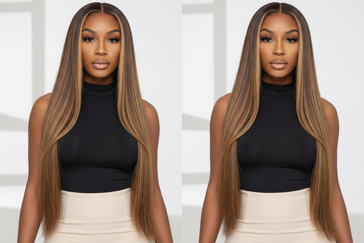 5x5 P4/27 Honey Blonde Ombre Highlight HD Lace Front Wig | 180% Density | 100% Human Hair