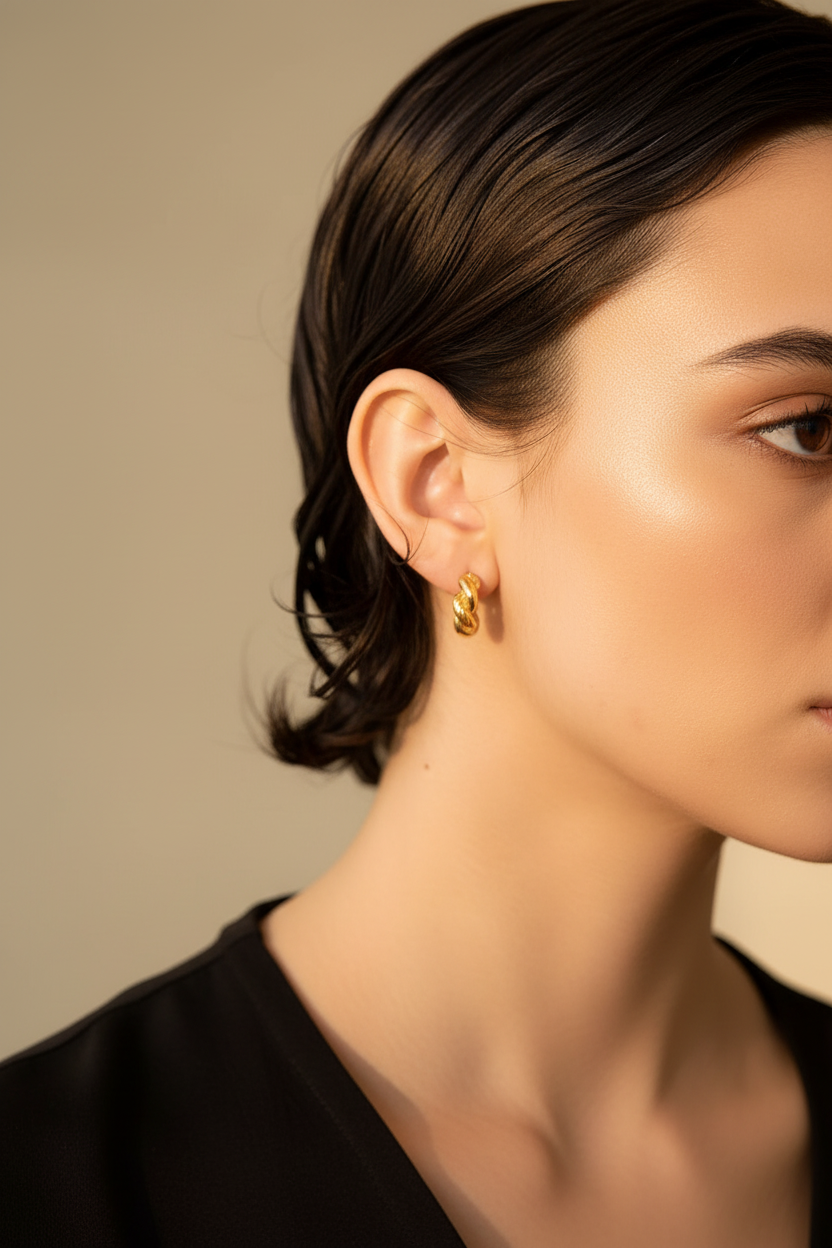 Twisted Geometric Gold Hoop Earrings
