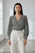 Geometric V-Neck Long-Sleeve Blouse - The PM Edit