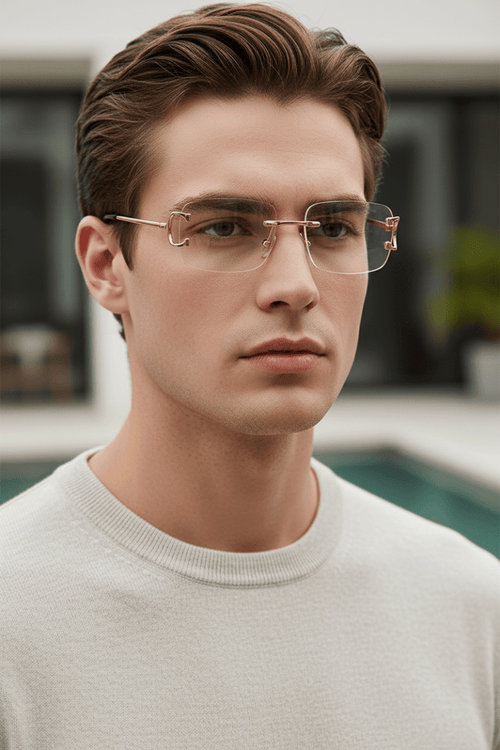 Rimless Rectangular UV400 Sunglasses | Copper Frame - The PM Edit