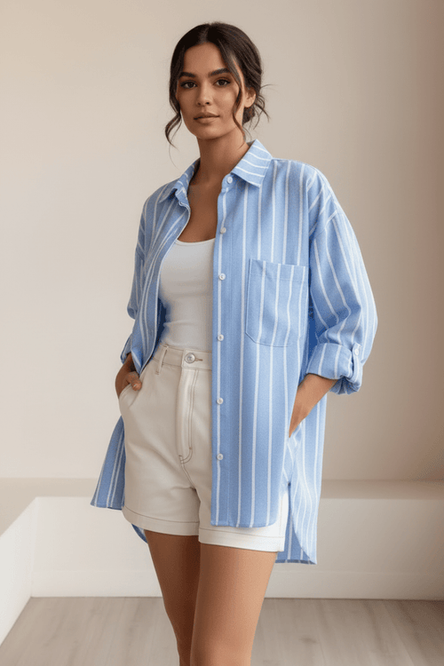 Blue Striped Oversized Button-Down Shirt | S–XL - The PM Edit