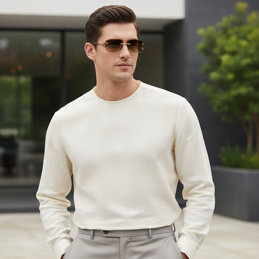 C03CA brown rectangular UV400 sunglasses worn by a male model
