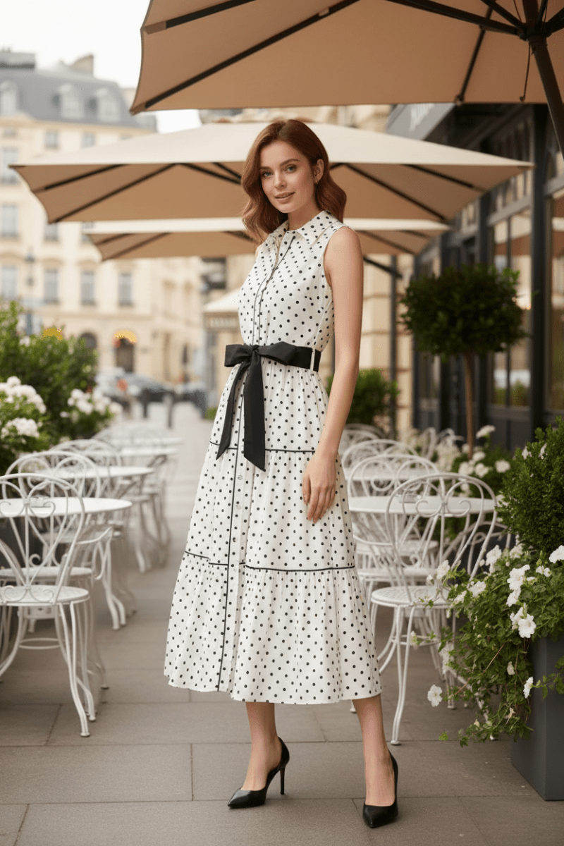 Polka Dot Sleeveless Midi Shirt Dress - The PM Edit