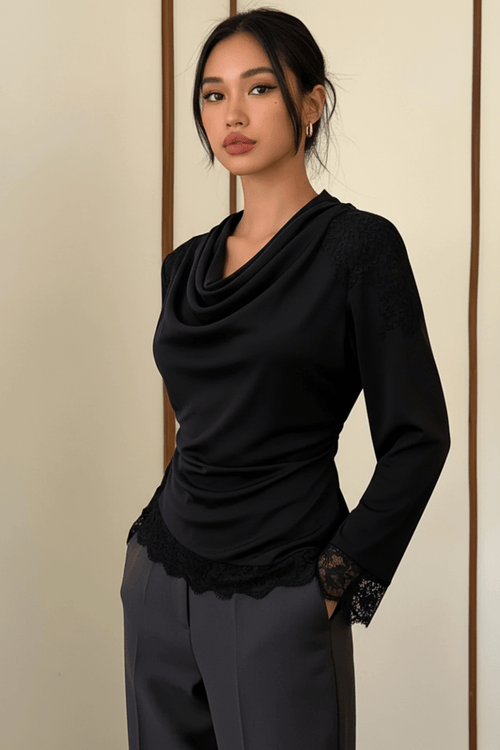 Lace-Trim Cowl-Neck Blouse - The PM Edit