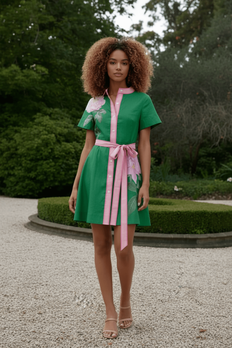 Printed Tie-Waist Short-Sleeve Dress - The PM Edit