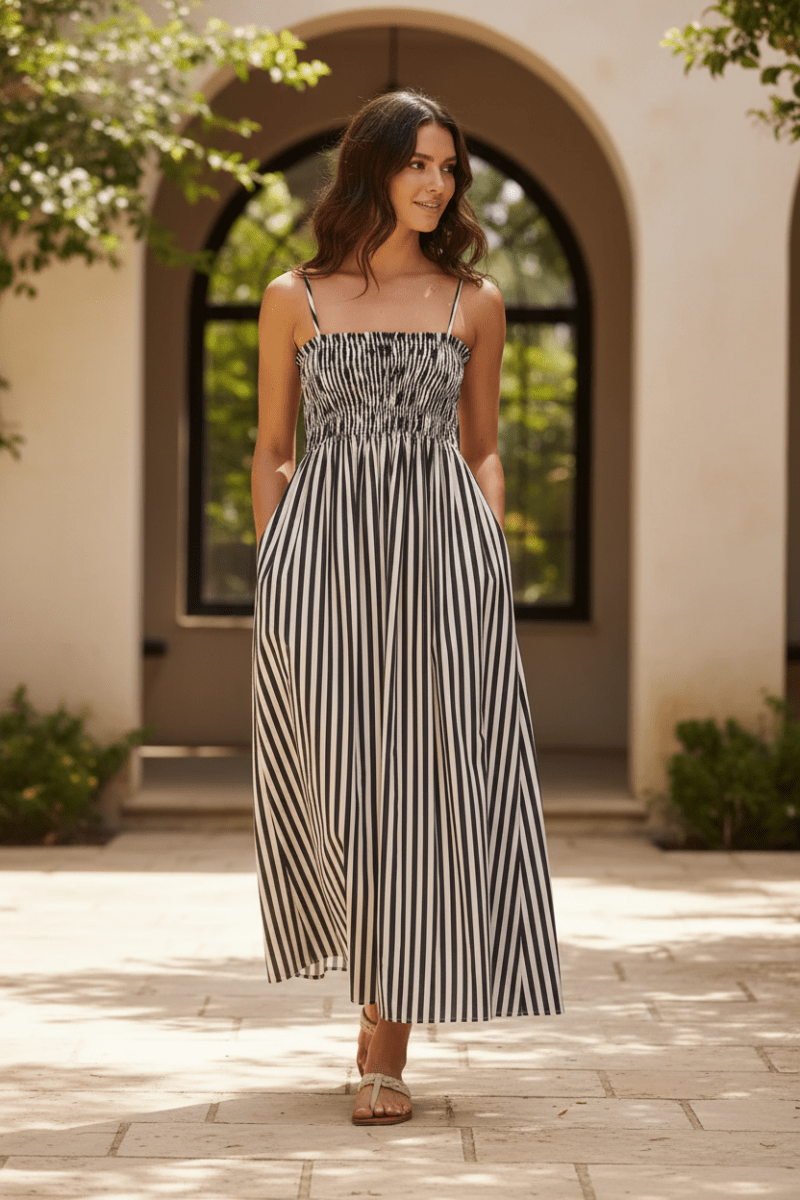 Smocked Striped Square Neck Cami Dress - The PM Edit