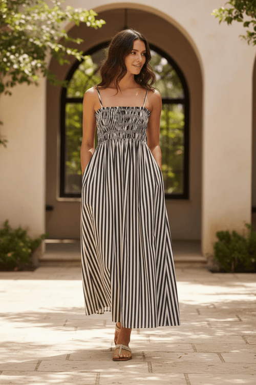Smocked Striped Square Neck Cami Dress - The PM Edit