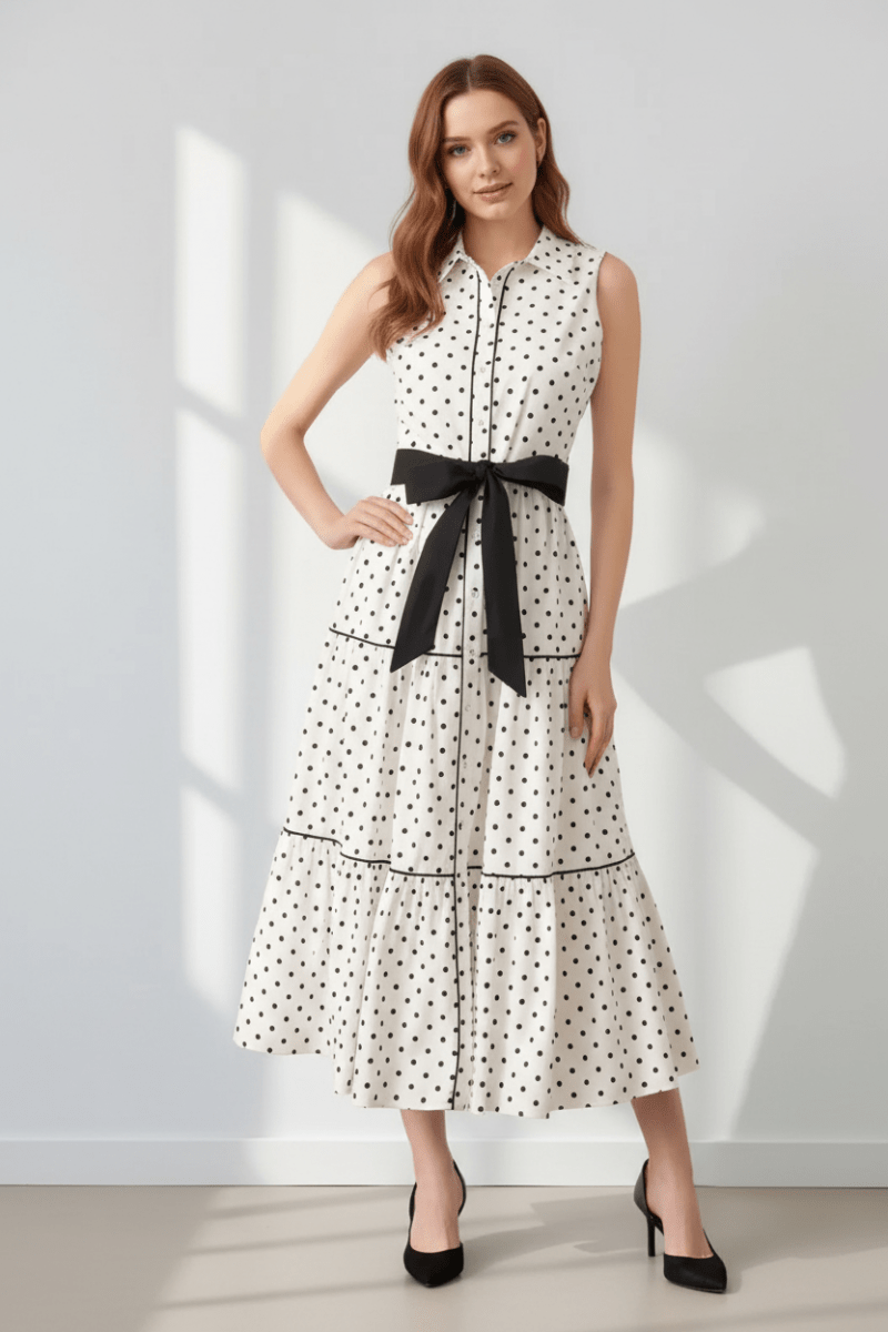Polka Dot Sleeveless Midi Shirt Dress - The PM Edit