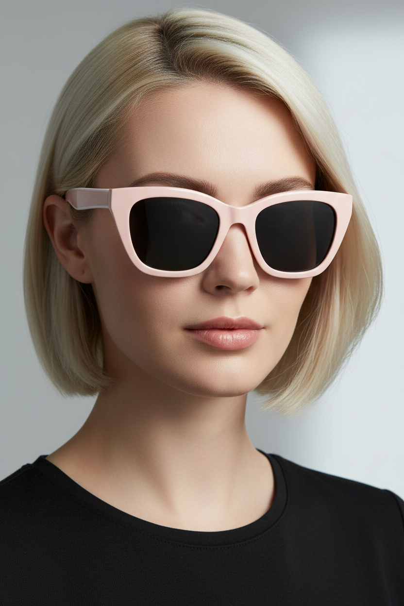Square polarized sunglasses with 006 grey lenses worn by a white model