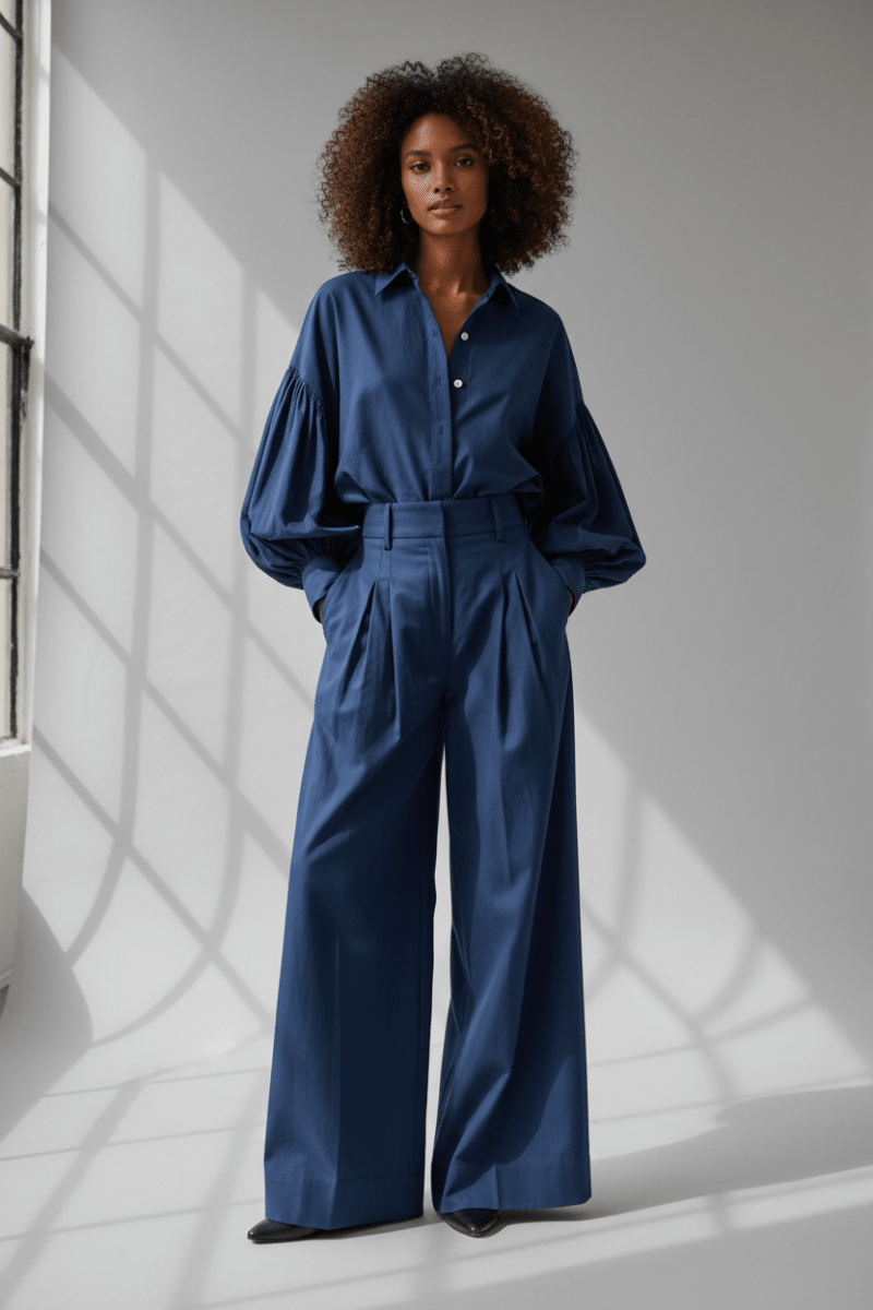 Lantern Sleeve Shirt & Wide-Leg Pants Set - The PM Edit