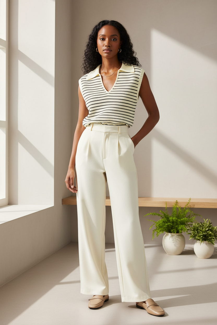 Ivory Sweater Vest – Black Model