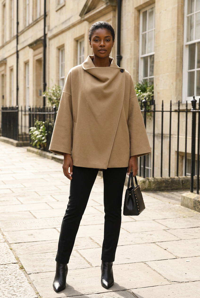 Khaki cape — full-body