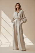 Lantern Sleeve Shirt & Wide-Leg Pants Set - The PM Edit