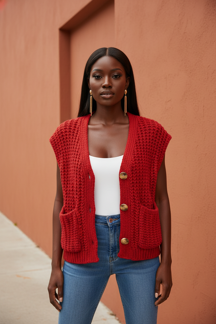 Knit Vest - Red Terracotta
