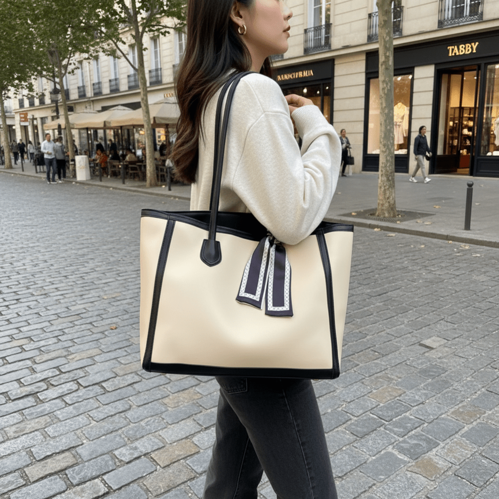 Contrast PU Leather Tote Bag | Tan One Size - The PM Edit