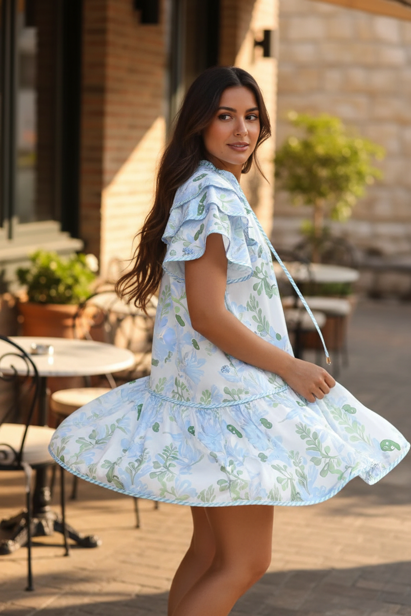 Light Blue Floral Dress - Café