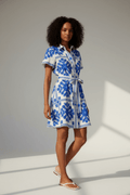 Printed Tie-Waist Short-Sleeve Dress - The PM Edit