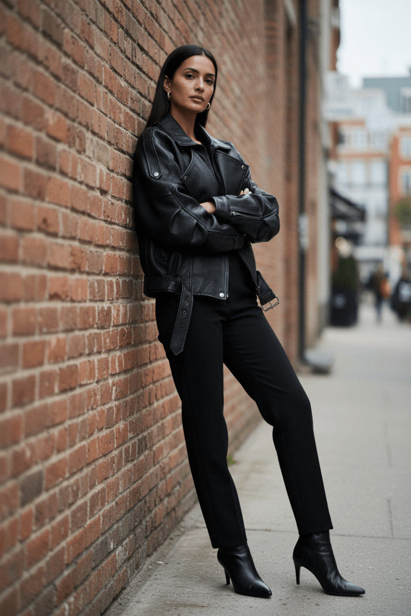 Belted Zip-Up Faux Leather Moto Jacket - The PM Edit