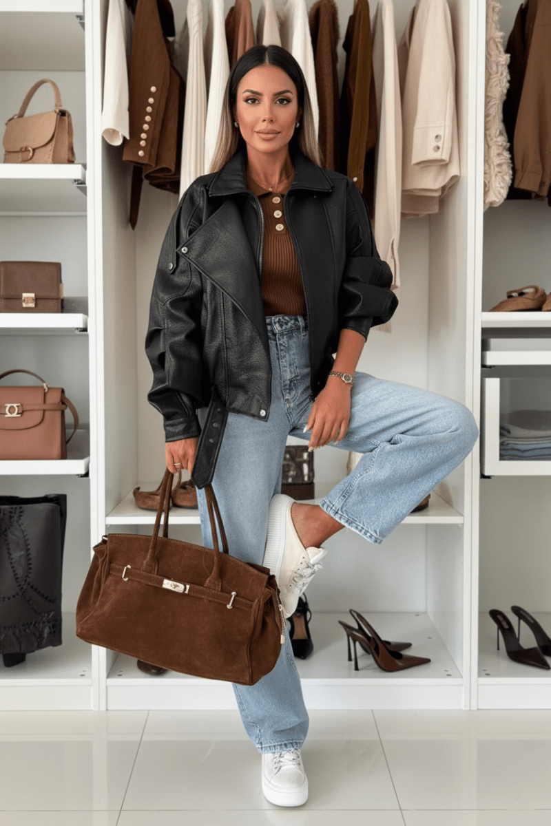 Oversized Zip-Up Faux Leather Moto Jacket - The PM Edit