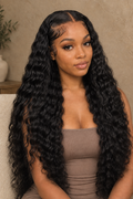 Natural deep-wave wig seated portrait