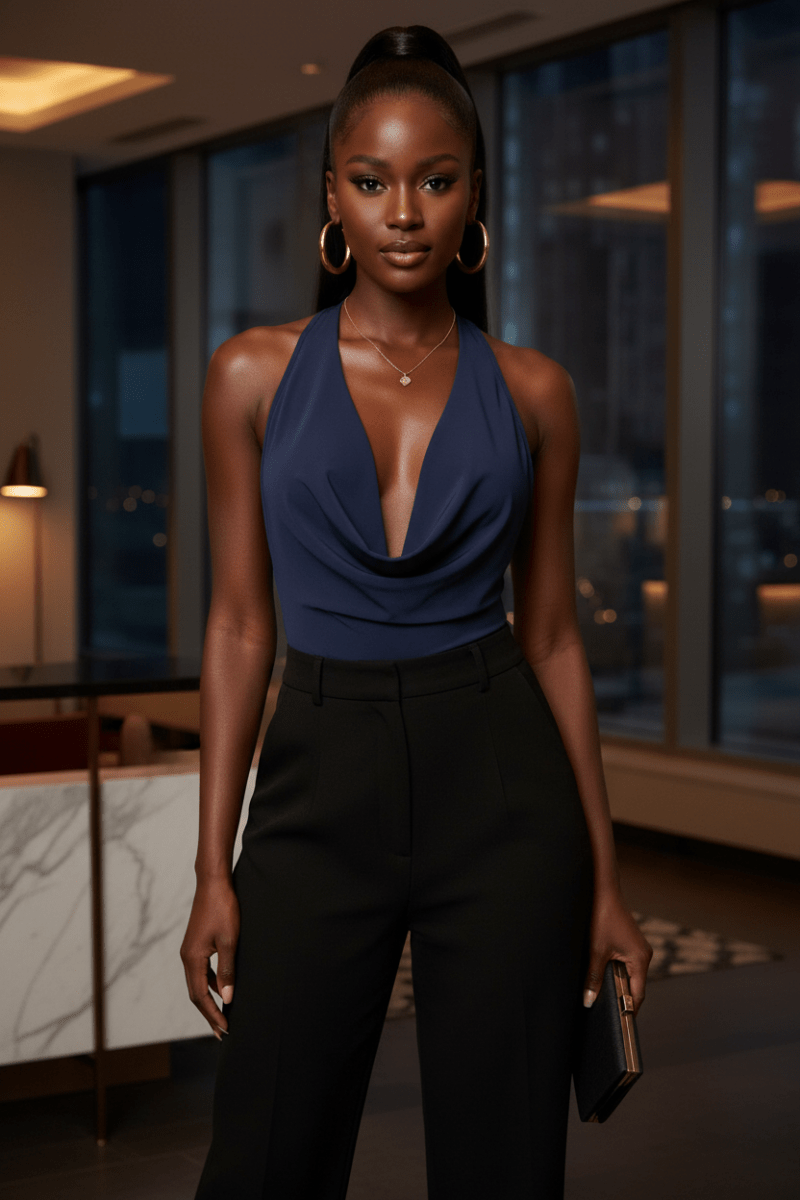 Deep V-Neck Halter Bodysuit | Sleek Stretch Fit - The PM Edit