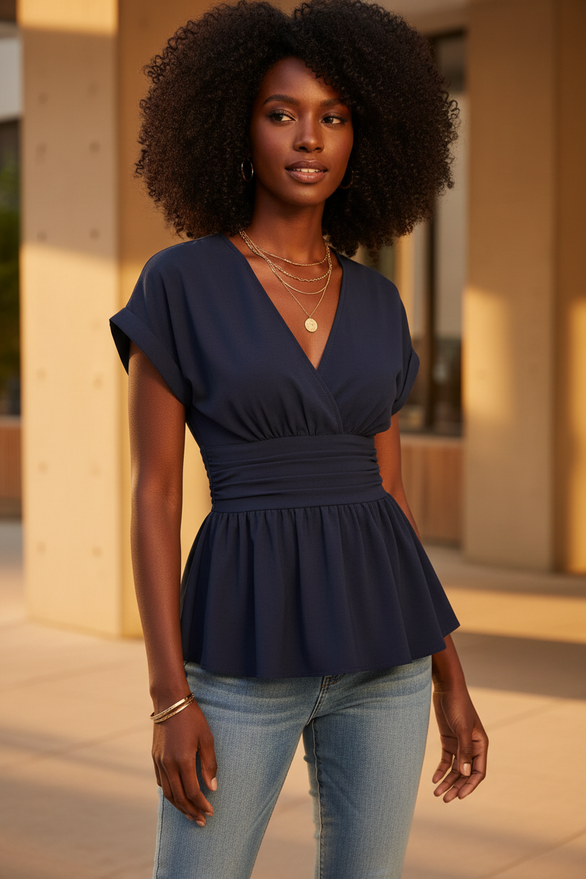 Navy Peplum Blouse