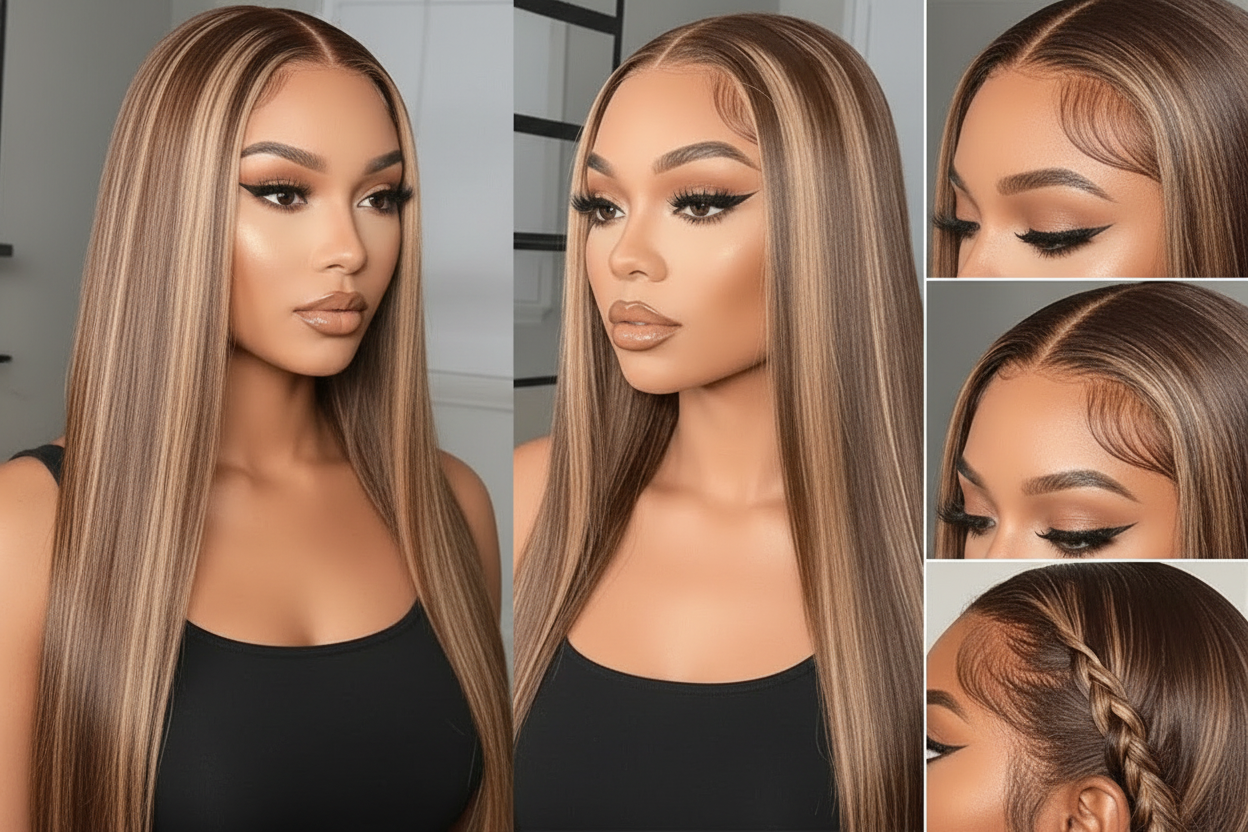 5x5 P4/27 Honey Blonde Ombre Highlight HD Lace Front Wig | 180% Density | 100% Human Hair