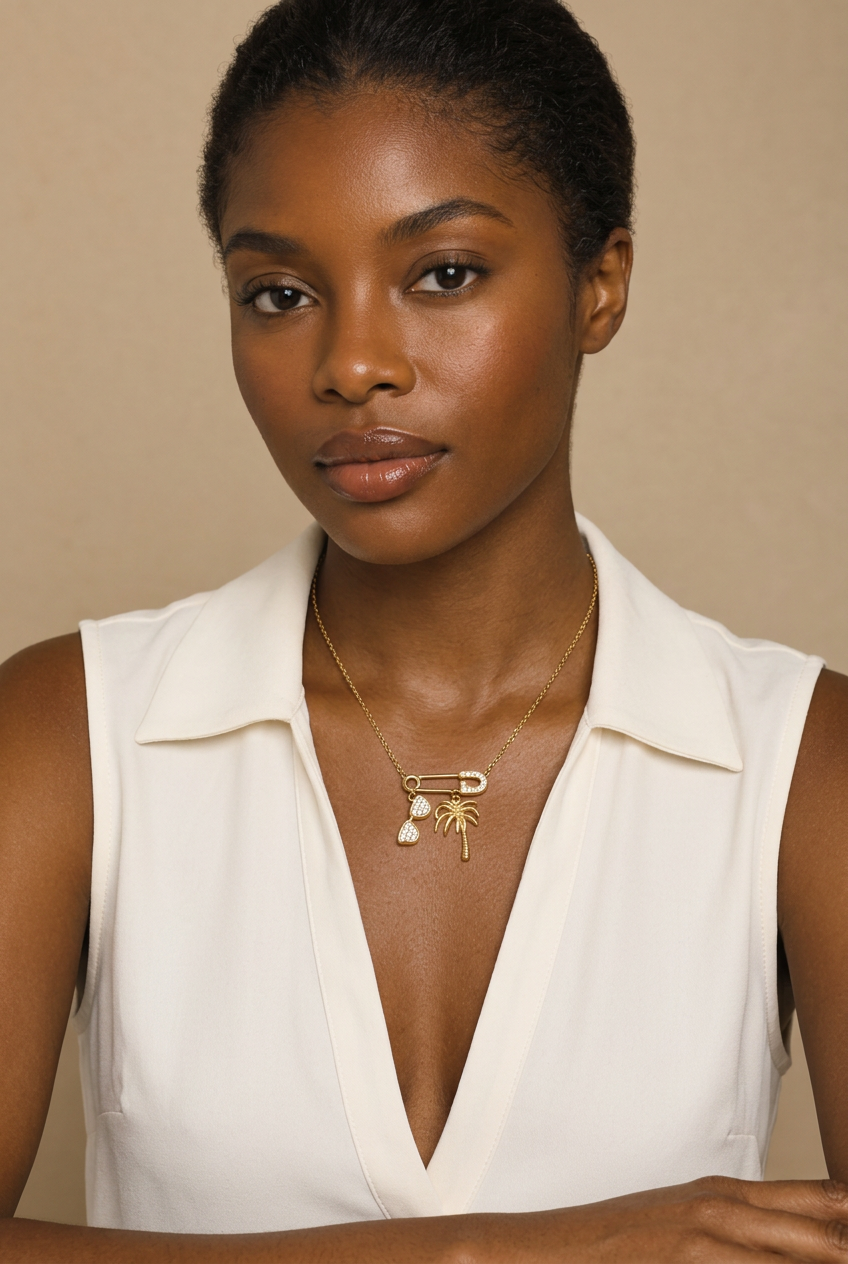 Palm Tree & Sunglasses Necklace — Gold portrait