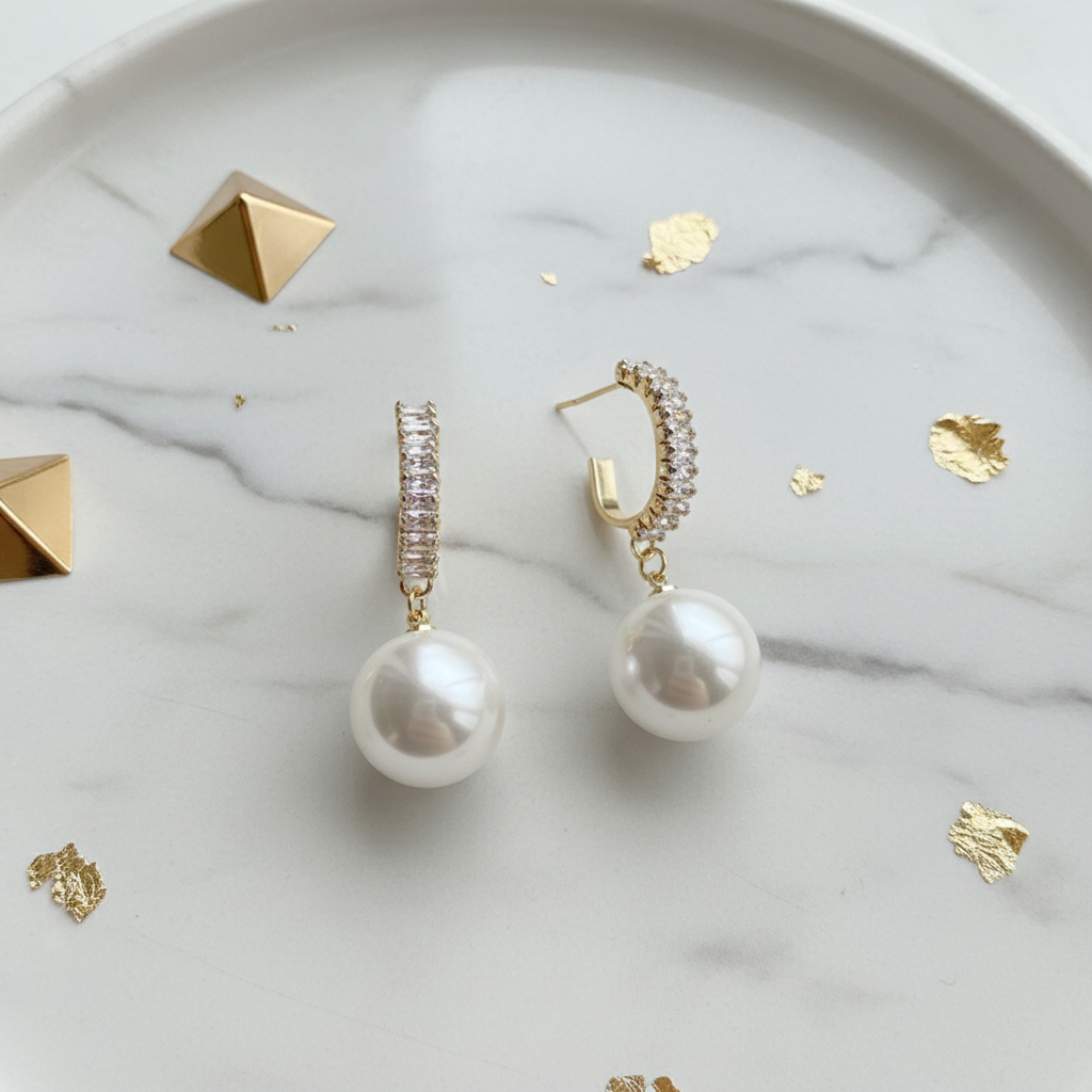 Pearl Earrings Flat Lay