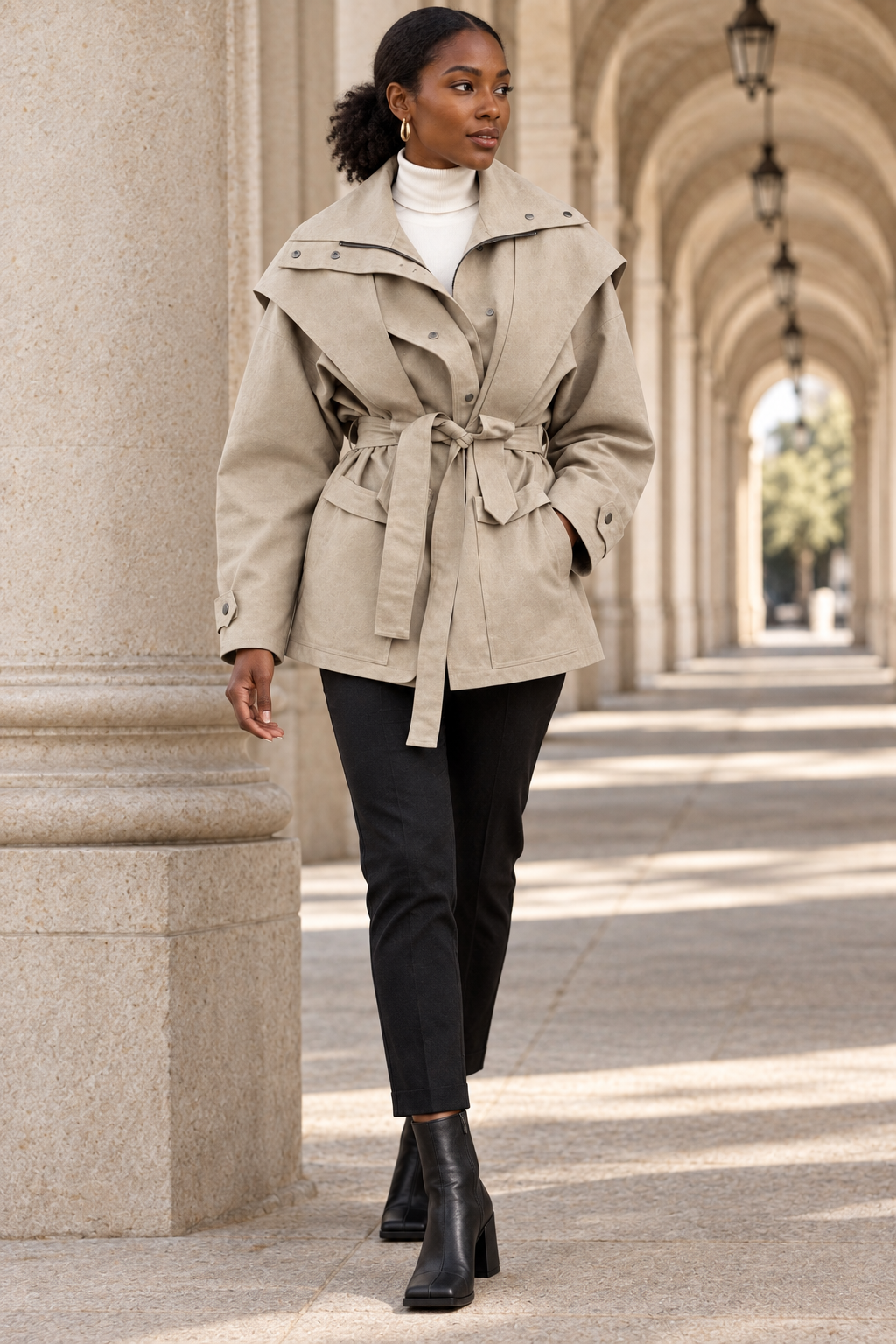 Posed lookbook with the same model and square-toe boots