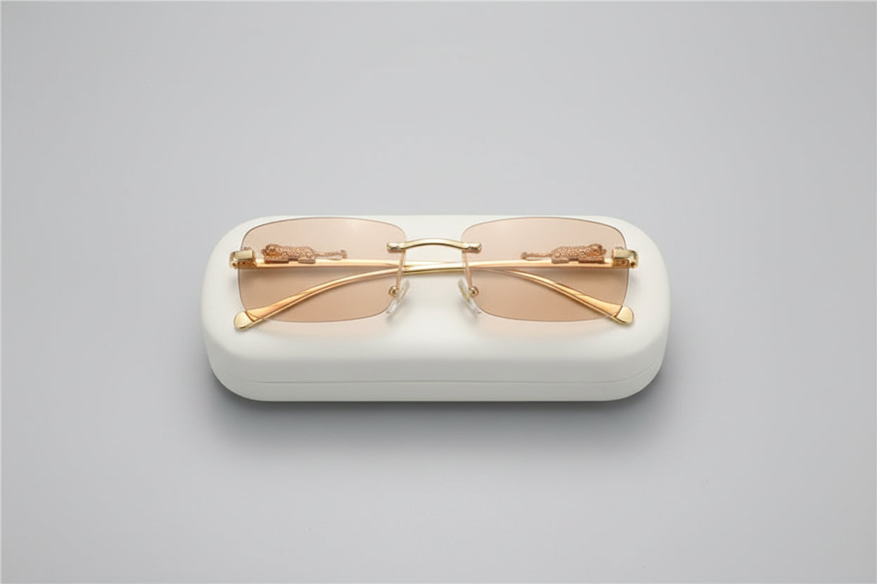 Luxury Rimless Rectangle Sunglasses | Gradient Lenses with Gold Detail | Unisex