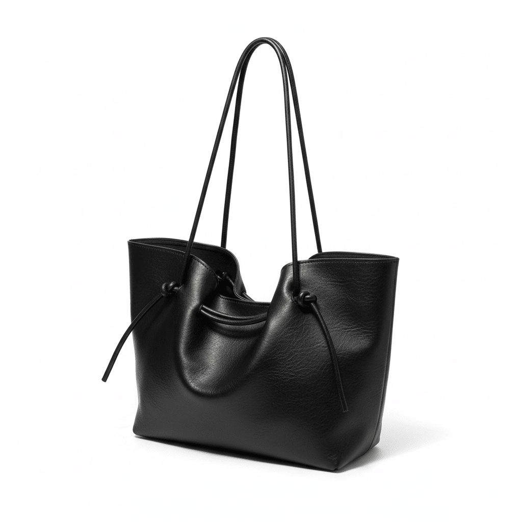 Vegan Leather Knotted Shoulder Tote Bag - Black - The PM Edit