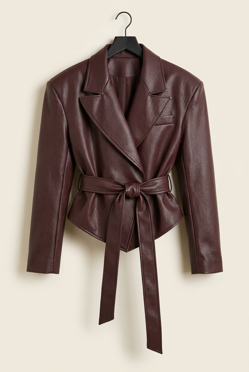 Red-brown wrap jacket — hanger