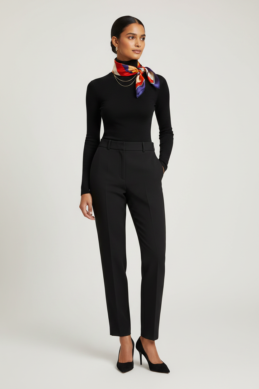 Red/Orange/Purple Scarf — Outfit 1