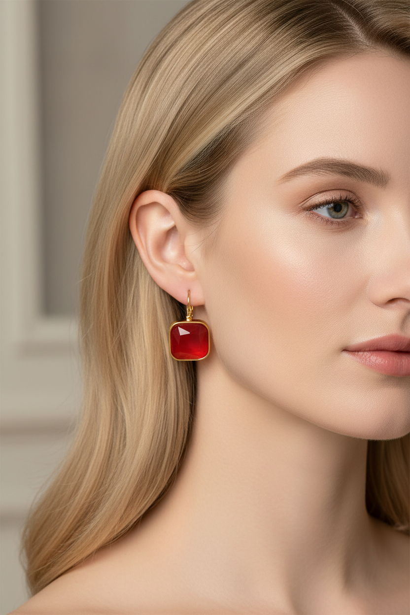 Red square-stone earring image