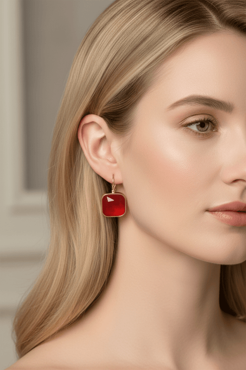 PVD Gold-Plated Stainless Steel Square Stone Hook Earrings - The PM Edit