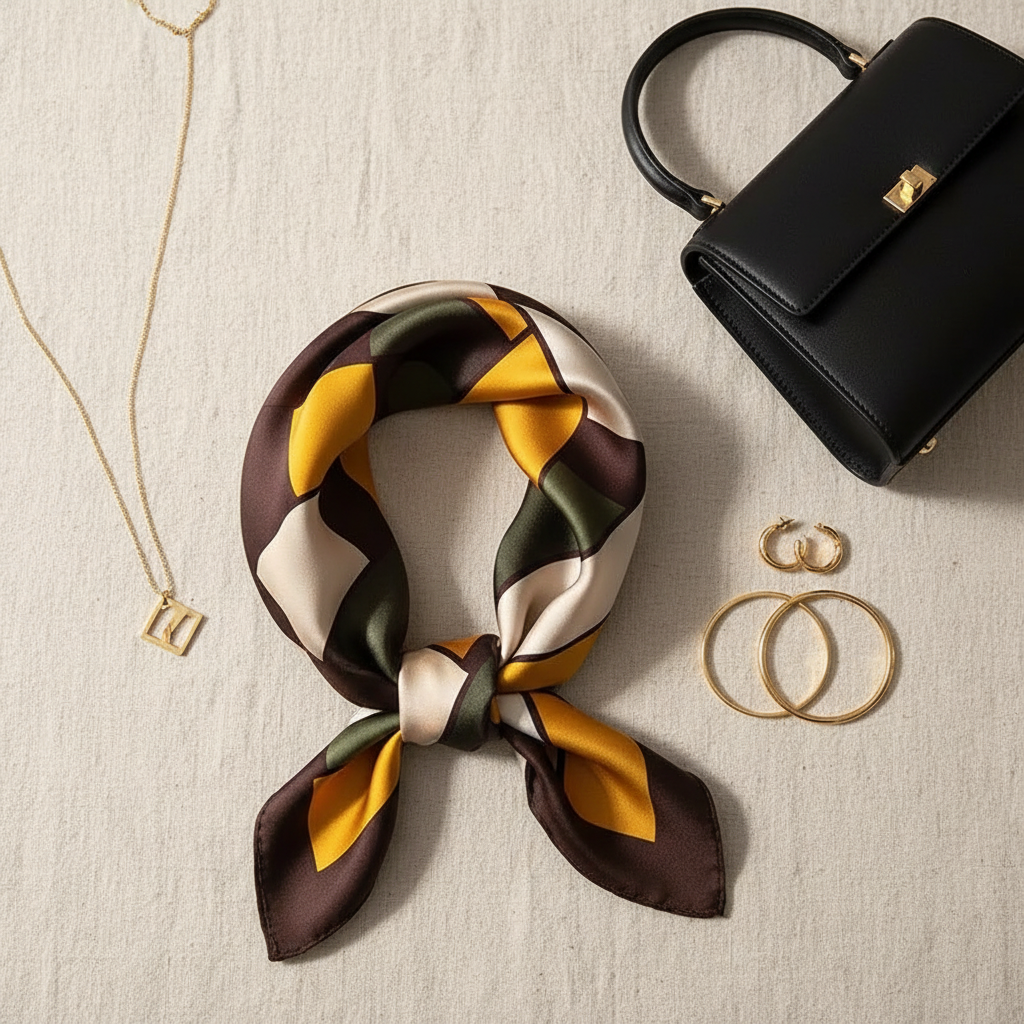 Retro Color Block Scarf — Flat Lay
