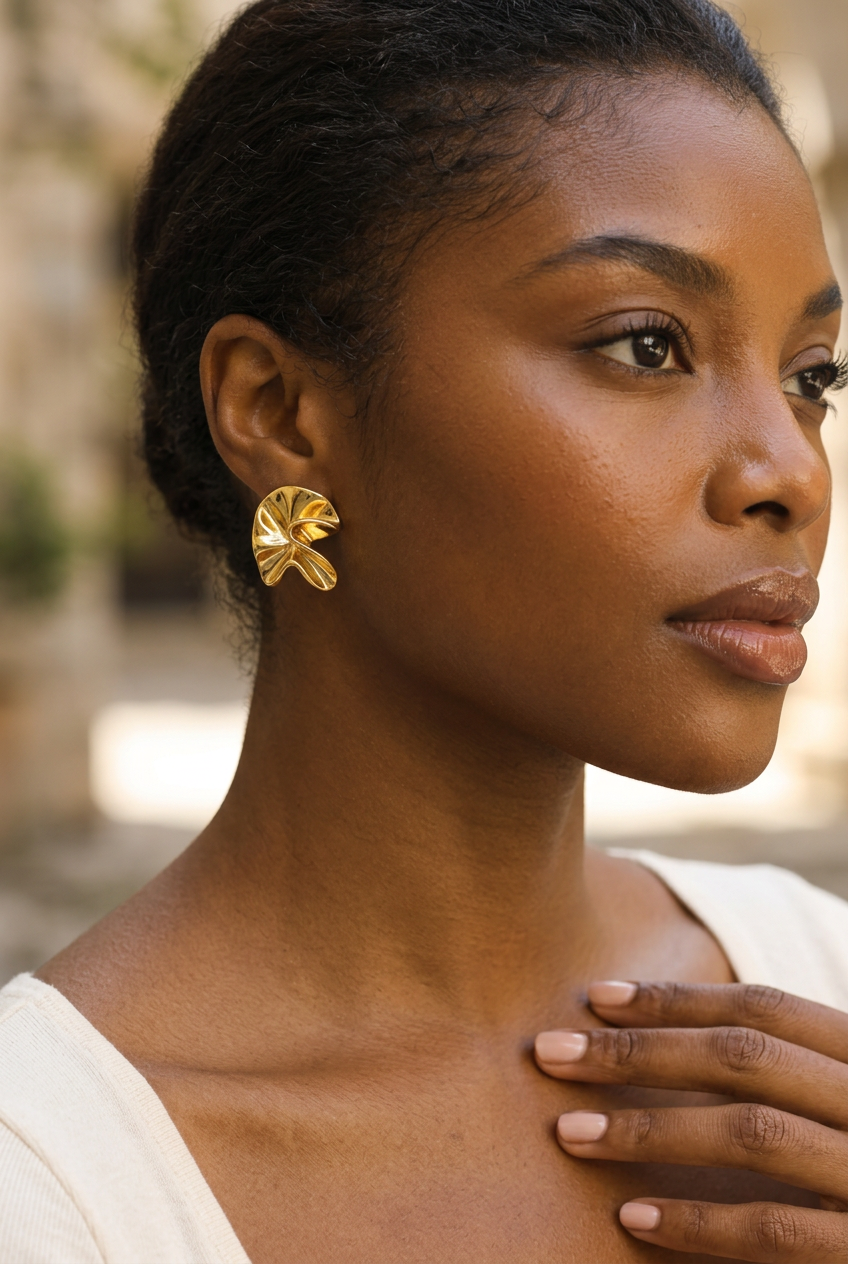 Sculptural flower studs — Gold close-up