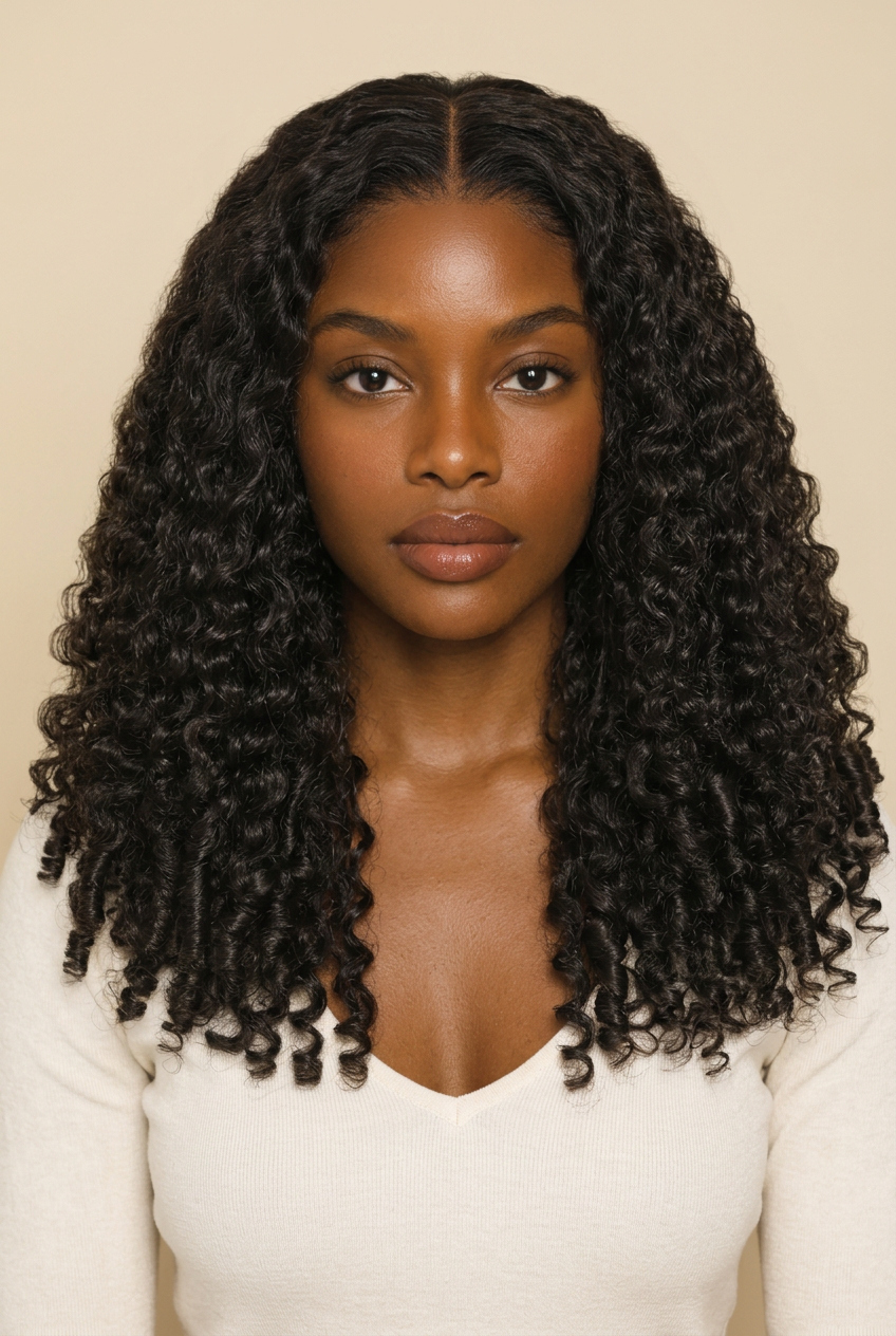 Shorter curls — front view