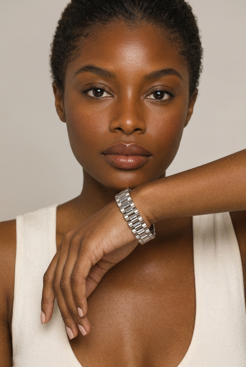 Silver-tone bracelet — wrist portrait